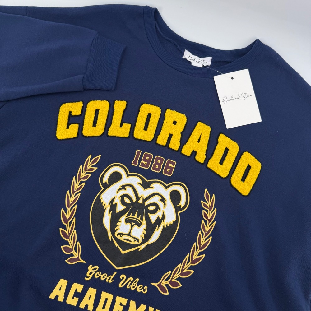Birch and Stone Sweatshirt Mens Large Navy Blue Colorado Academy Bear Collegiate